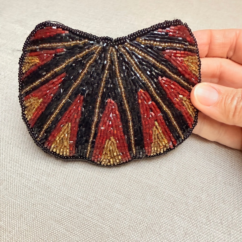 Vintage Beaded Art Deco Fan Style Coin Purse Wallet
